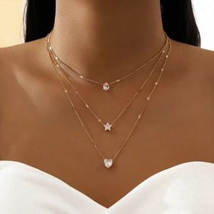 Gold Filled Star Heart Drop CZ Multilayered Necklace